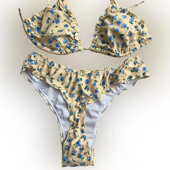 Yellow Floral Halter Thong Bikini Set - Picture 7 of 9